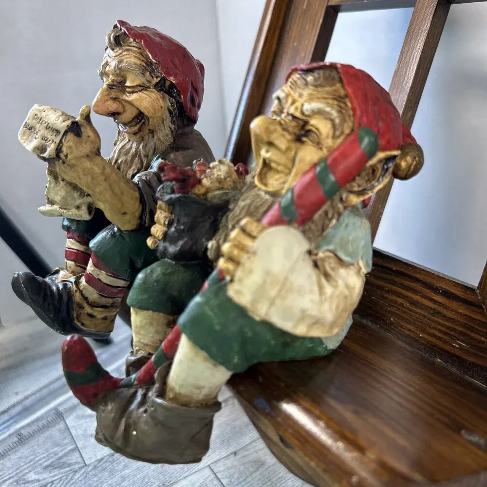 Whimsical Stocking Holders Christmas Holiday Elf Elves Set Of 2 Resin Strange